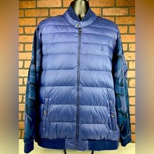 polo Ralph lauren blue puffer jacket with blue camo sleeves mens size 2XL